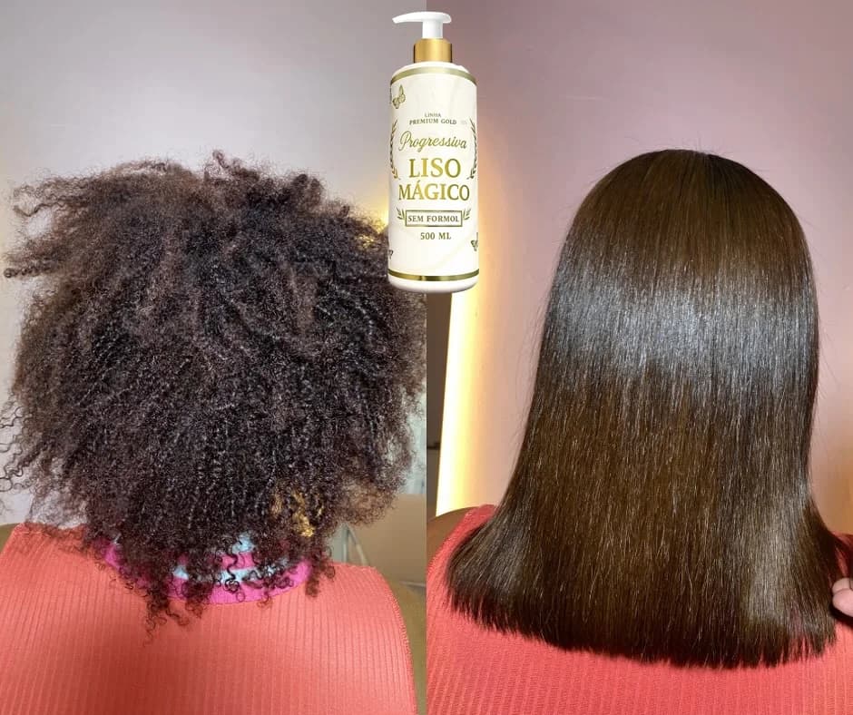 Resultado da Progressiva Liso Mágico - Cabelo cacheado antes e depois